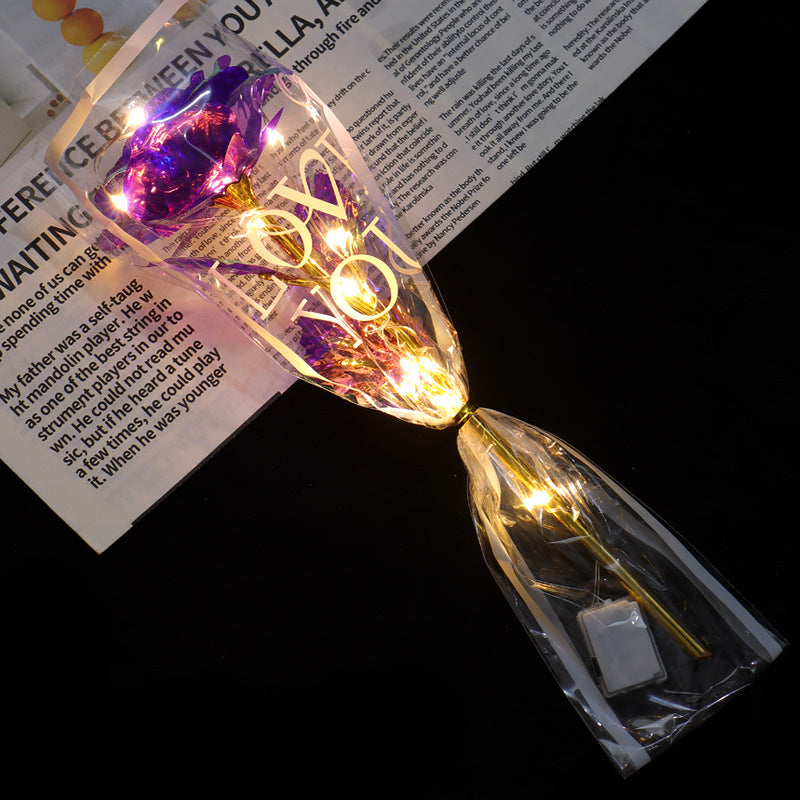 Luminous Rose Bouquet with Gold Foil Packaging
