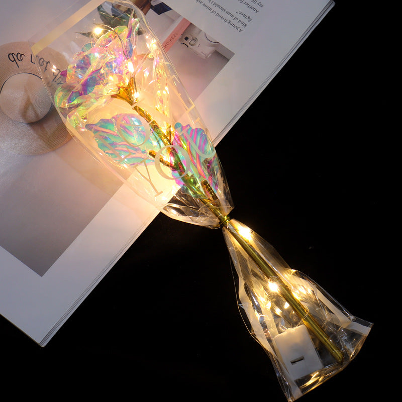 Luminous Rose Bouquet with Gold Foil Packaging