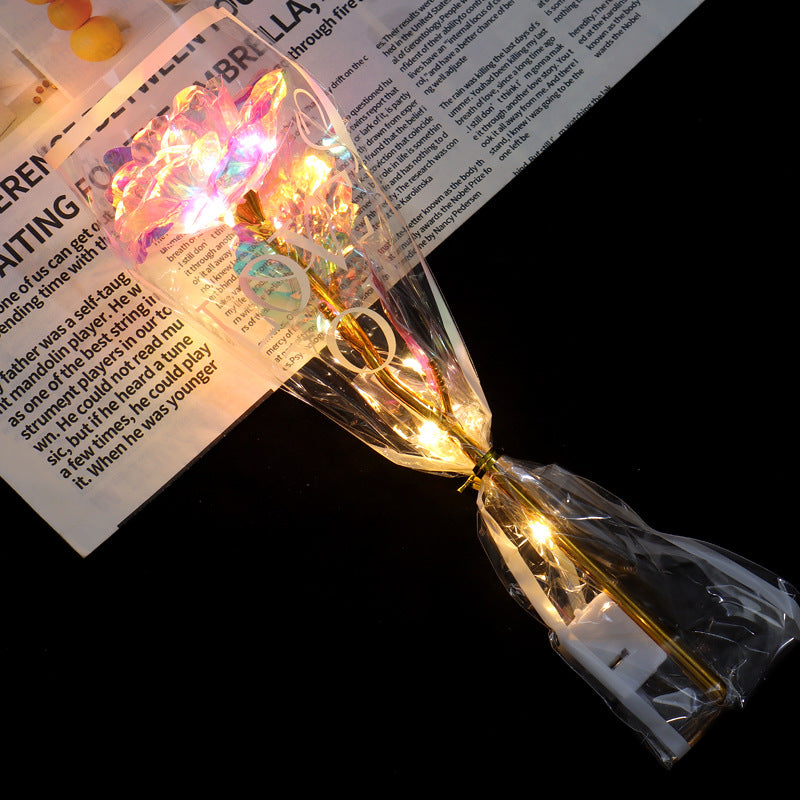 Luminous Rose Bouquet with Gold Foil Packaging