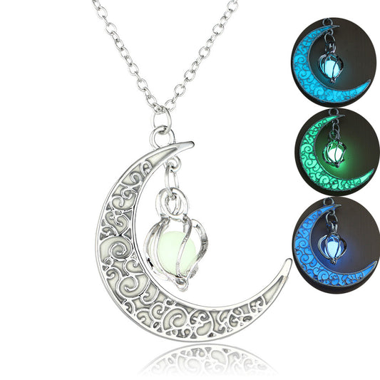 Luminous Spiral Moon Pendant Necklace
