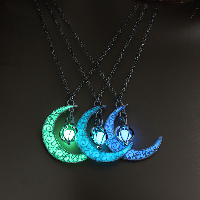 Luminous Spiral Moon Pendant Necklace