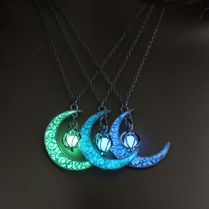 Luminous Spiral Moon Pendant Necklace