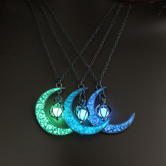 Luminous Spiral Moon Pendant Necklace