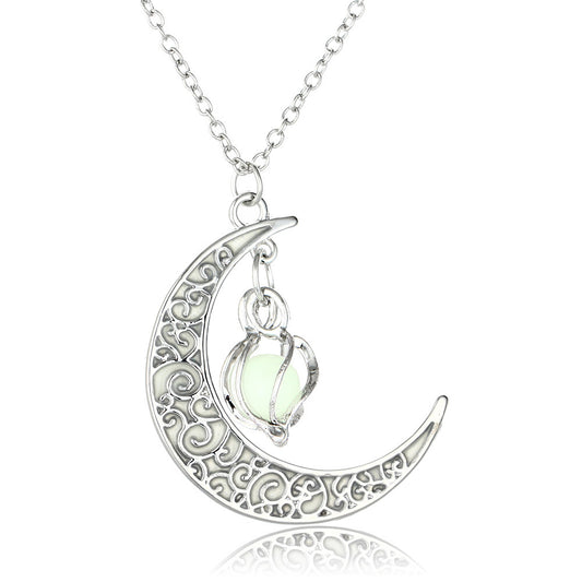 Luminous Spiral Moon Pendant Necklace