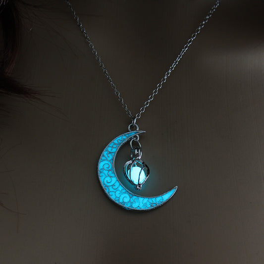 Luminous Spiral Moon Pendant Necklace