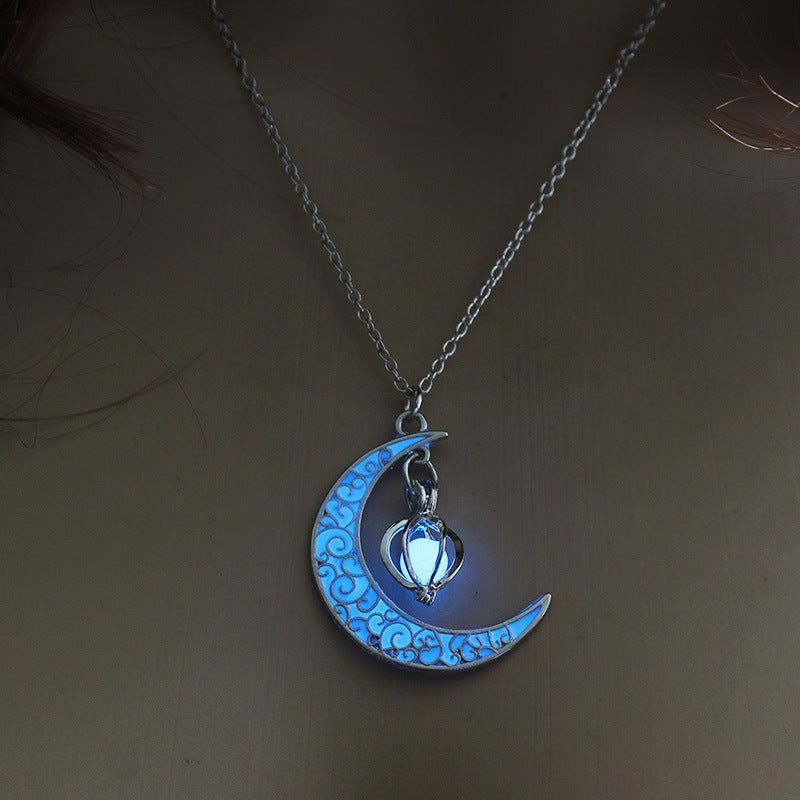 Luminous Spiral Moon Pendant Necklace