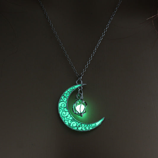 Luminous Spiral Moon Pendant Necklace