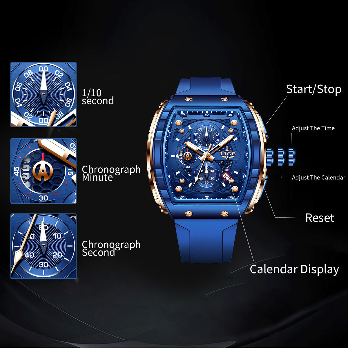 Luminous waterproof calendar six-hand business wristwatch