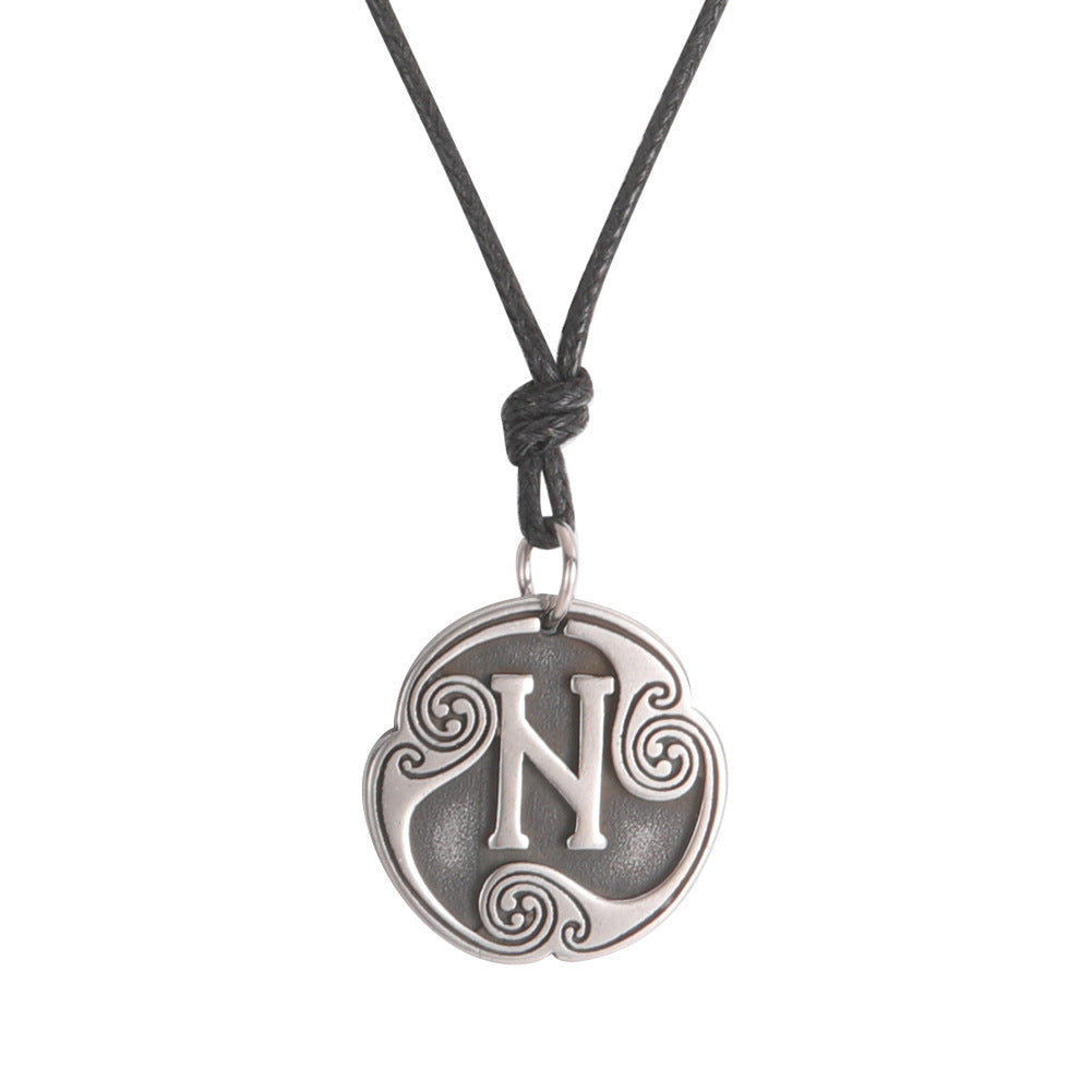 Lune alphabet stainless steel symbol double-sided necklace