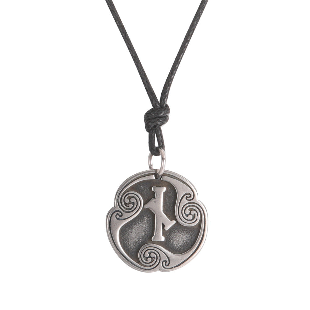 Lune alphabet stainless steel symbol double-sided necklace
