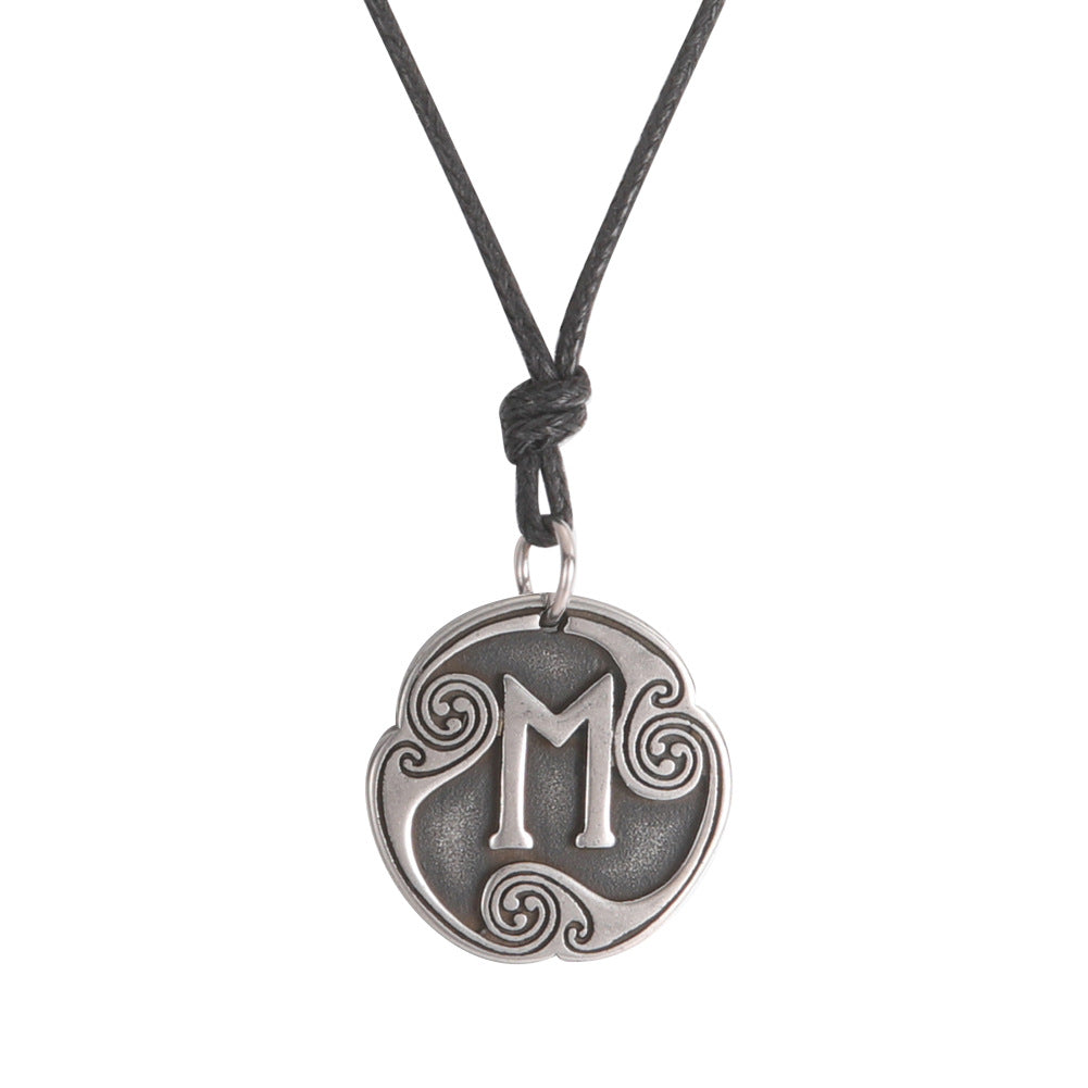 Lune alphabet stainless steel symbol double-sided necklace