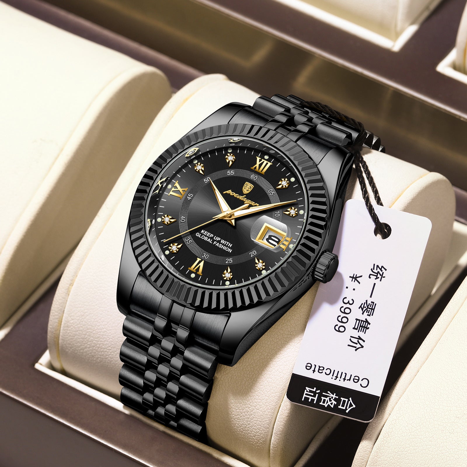 Luxury Calendar Mens Watch Stainless Steel Band