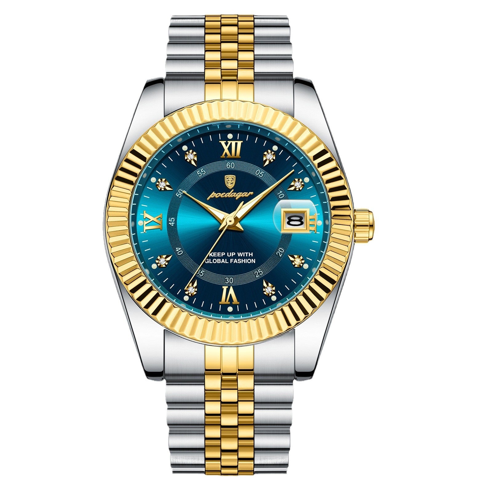 Luxury Calendar Mens Watch Stainless Steel Band