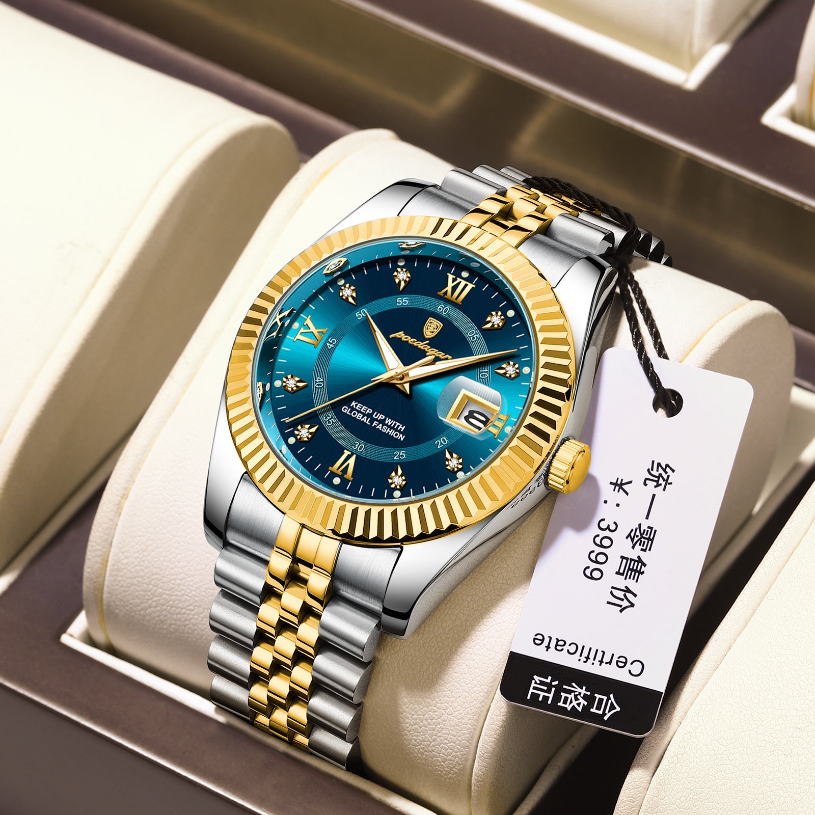 Luxury Calendar Mens Watch Stainless Steel Band