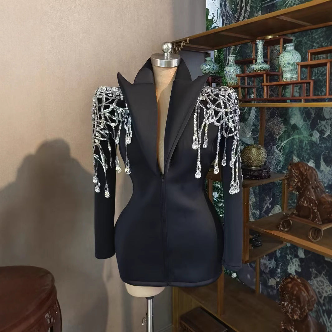 Luxury Diamond Suit Dress for Banquet and Stage