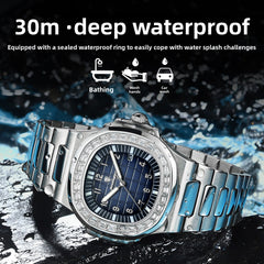 Silver Case Black Dial Steel Band