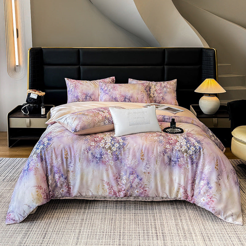 Luxury Mulberry Silk Bedding Set with Floral Print
