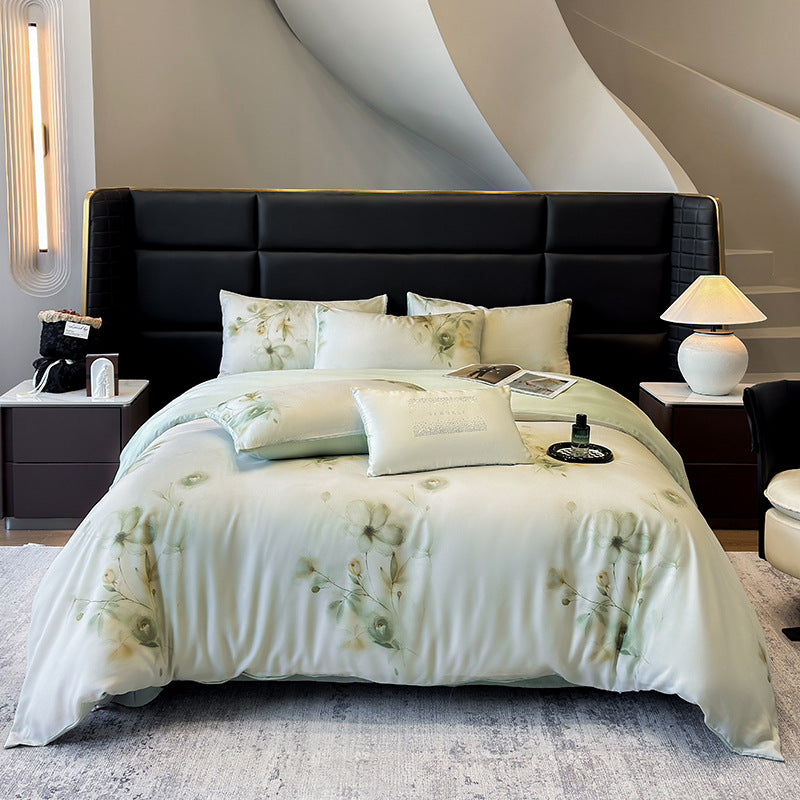 Luxury Mulberry Silk Bedding Set with Floral Print