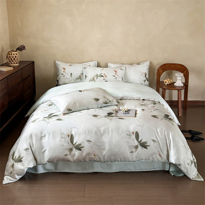 Luxury Mulberry Silk Bedding Set with Floral Print