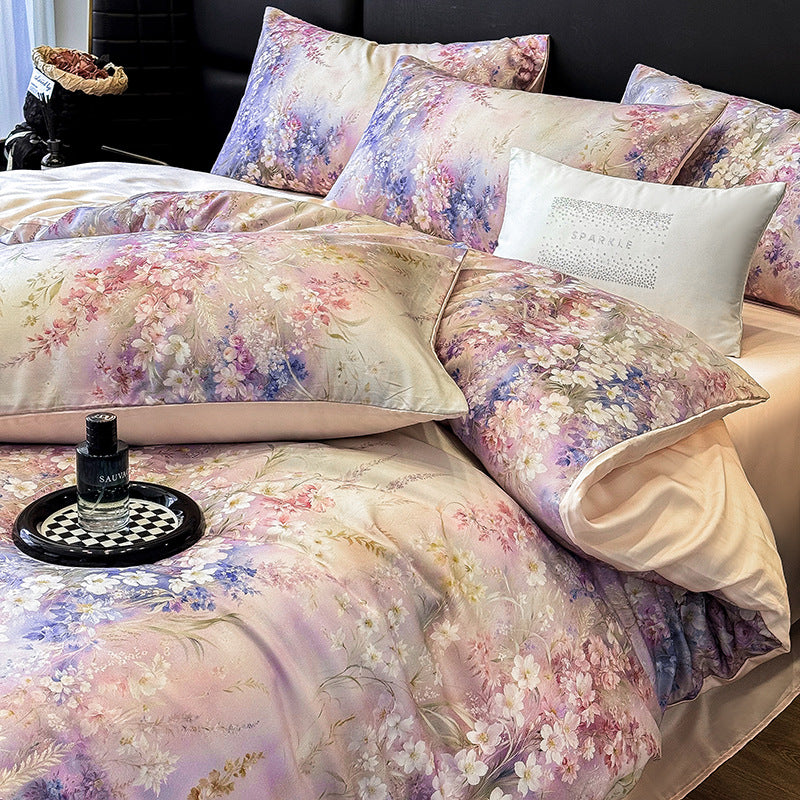 Luxury Mulberry Silk Bedding Set with Floral Print