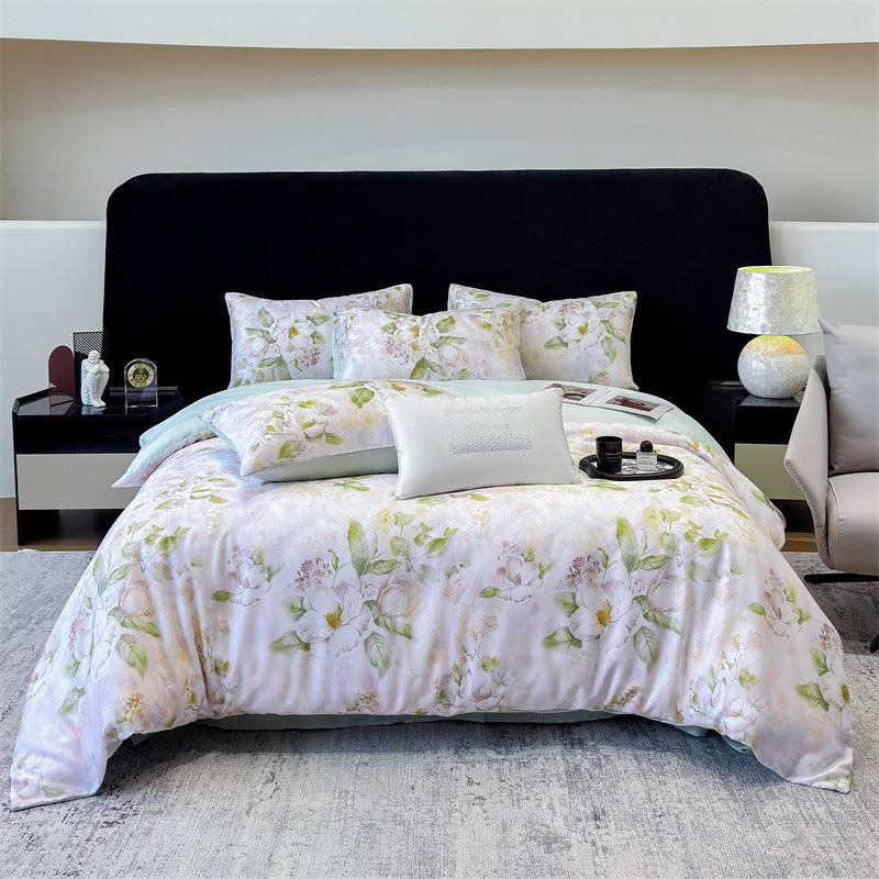 Luxury Mulberry Silk Bedding Set with Floral Print
