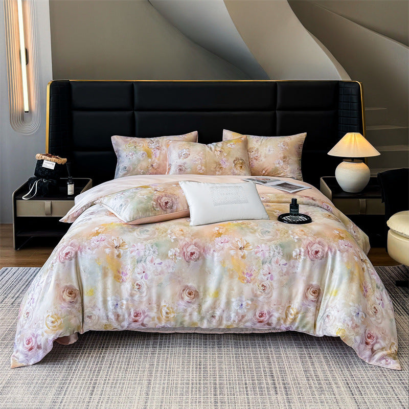 Luxury Mulberry Silk Bedding Set with Floral Print