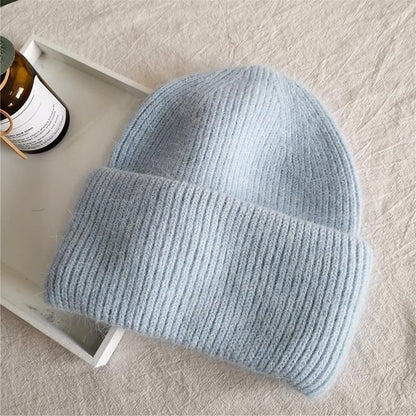 Luxury Rhinestone Angora Rabbit Fur Knitted Winter Hat