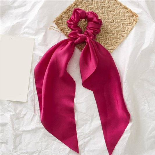 Luxury Satin Silk Bow Streamers Hair Ring Knotted Scrunchie