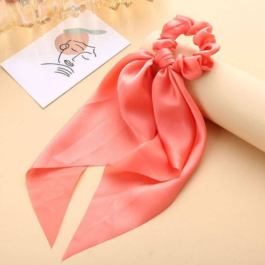 Luxury Satin Silk Bow Streamers Hair Ring Knotted Scrunchie