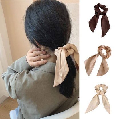 Luxury Satin Silk Bow Streamers Hair Ring Knotted Scrunchie