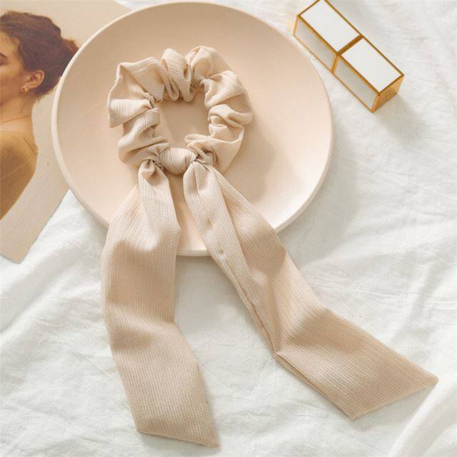 Luxury Satin Silk Bow Streamers Hair Ring Knotted Scrunchie