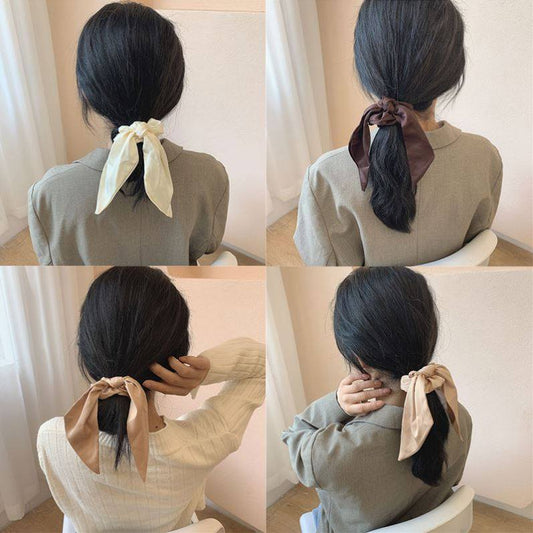 Luxury Satin Silk Bow Streamers Hair Ring Knotted Scrunchie
