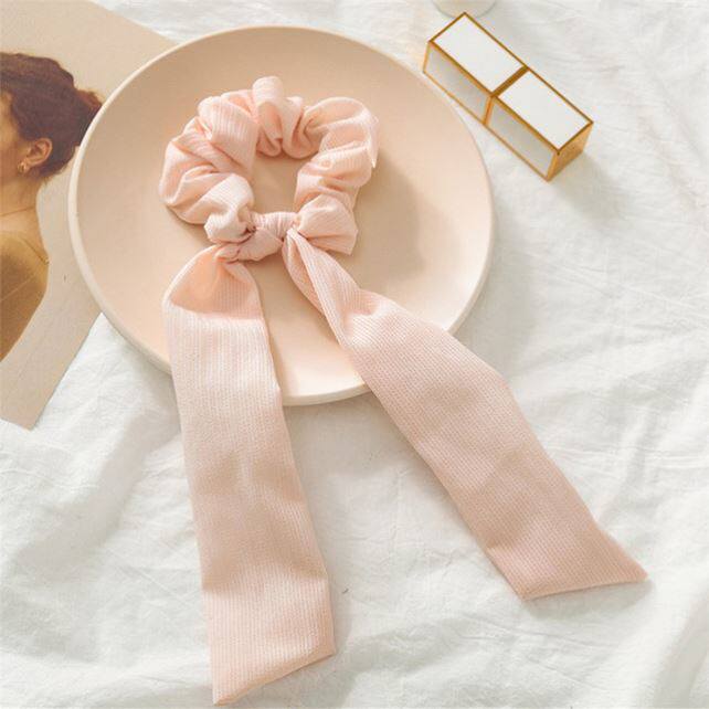 Luxury Satin Silk Bow Streamers Hair Ring Knotted Scrunchie