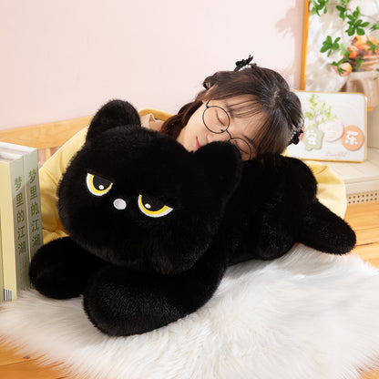 Lying Black Cat Plush Pillow Doll for Children and Adults