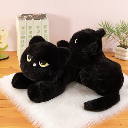 Lying Black Cat Plush Pillow Doll for Children and Adults