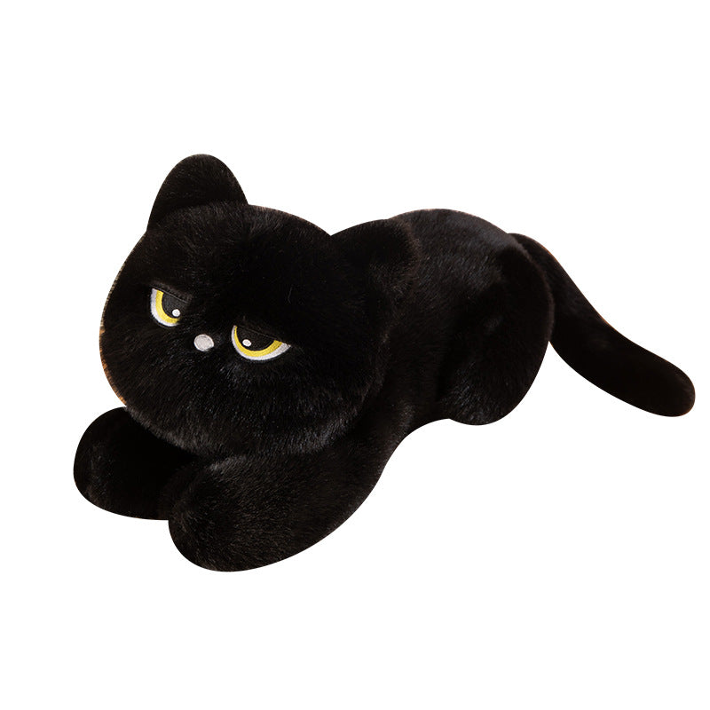 Lying Black Cat Plush Pillow Doll for Children and Adults