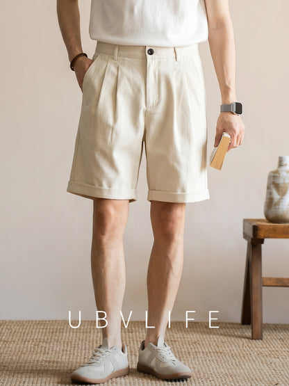 Lyocell Cotton Retro Pleated Shorts