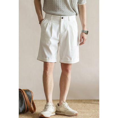 Lyocell Cotton Retro Pleated Shorts