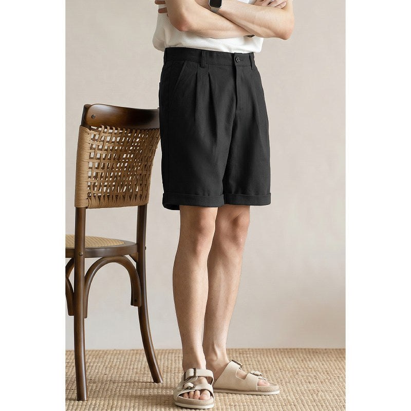 Lyocell Cotton Retro Pleated Shorts