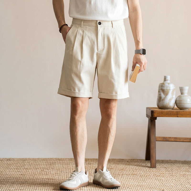 Lyocell Cotton Retro Pleated Shorts