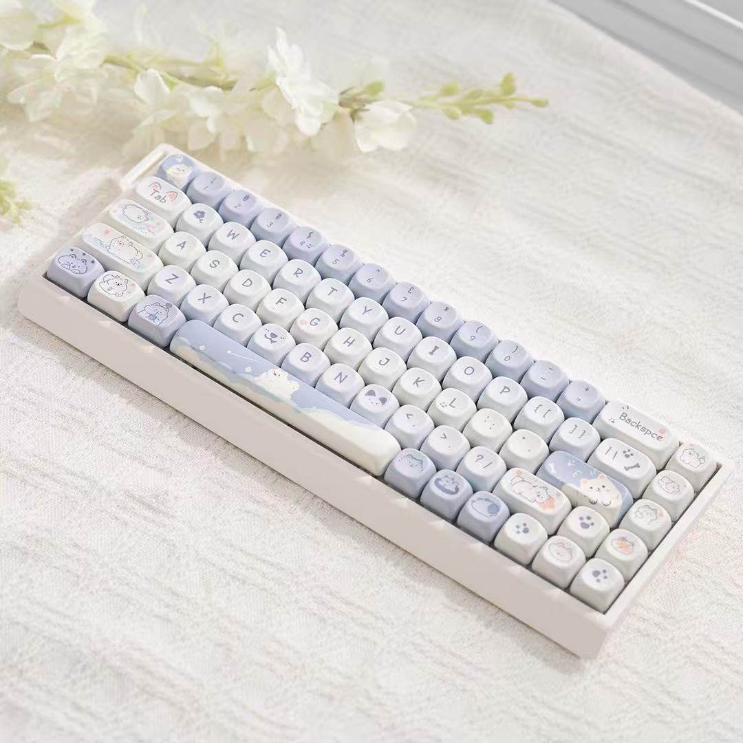 M68 Wireless Bluetooth Mechanical Keyboard with Mahjong Sound, Cute for Girls, Silent for Office, Compatible with Computer and Mobile Phone
