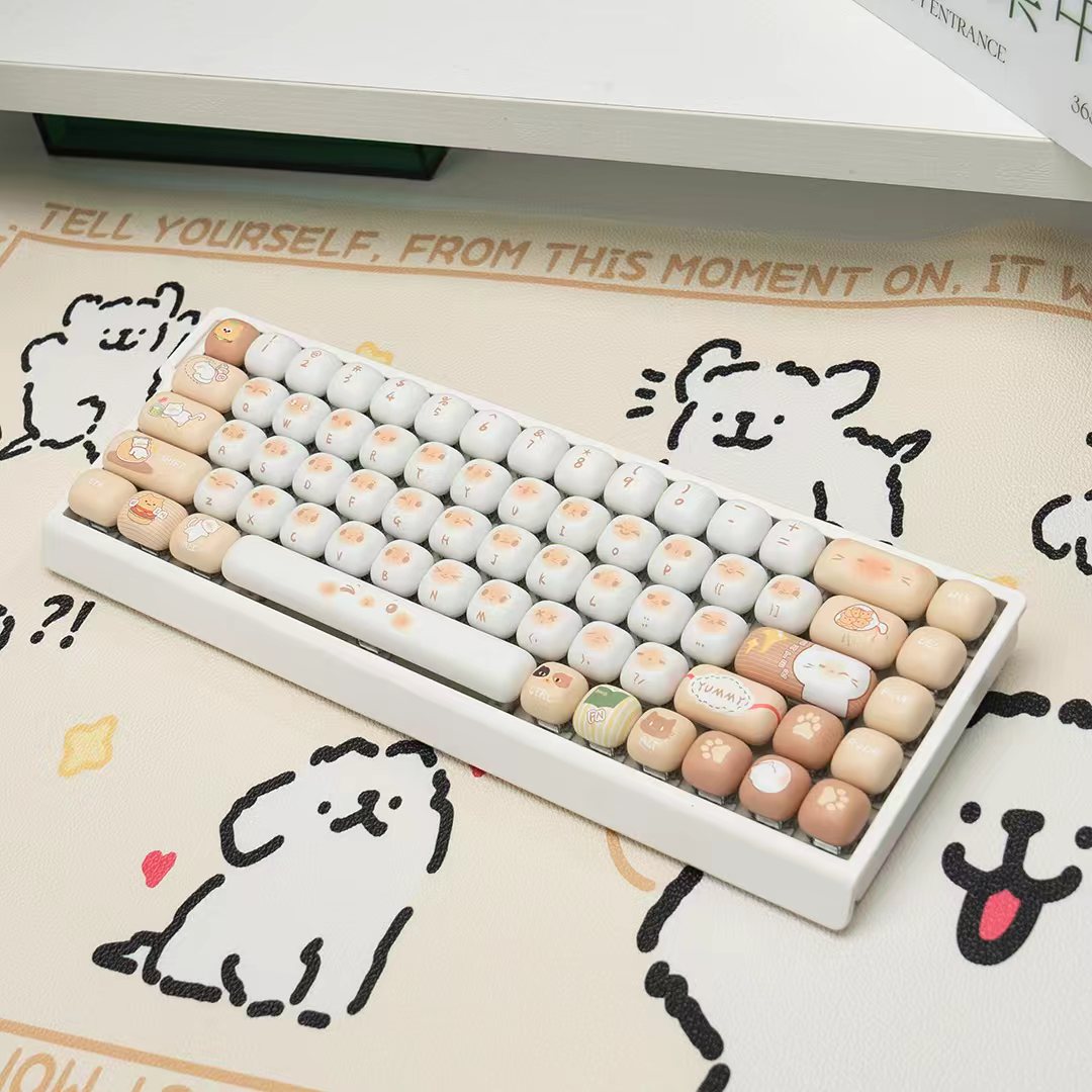 M68 Wireless Bluetooth Mechanical Keyboard with Mahjong Sound, Cute for Girls, Silent for Office, Compatible with Computer and Mobile Phone