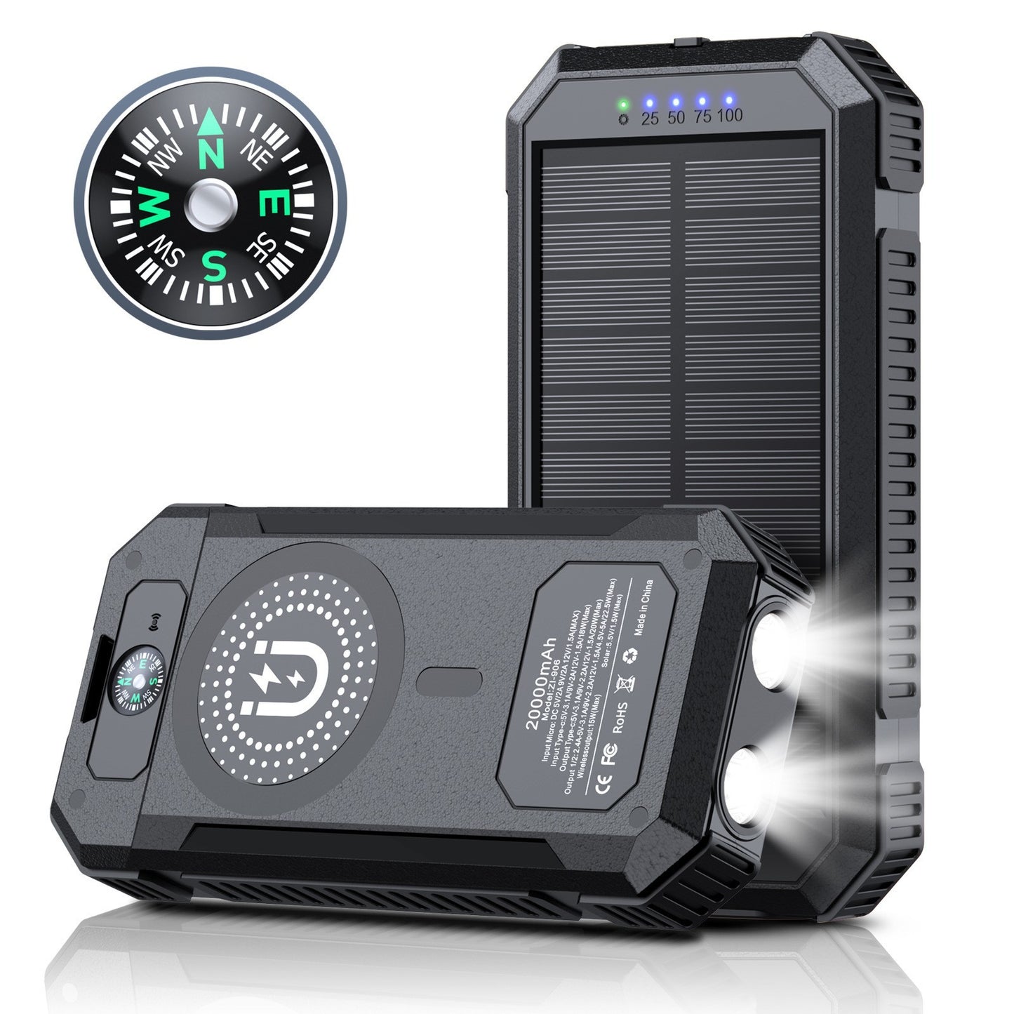 Magnetic 22.5W Solar Power Bank 20000Ma Solar Magnetic Wireless Charging Mobile Power