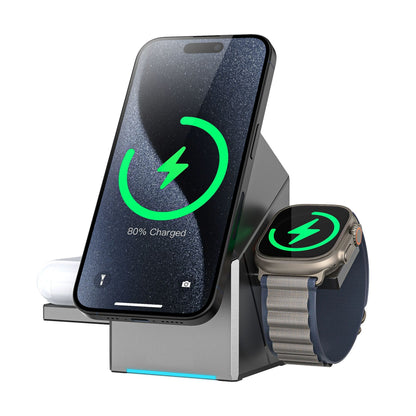 Magnetic 3-in-1 Wireless Charging Stand with Rotating Base
