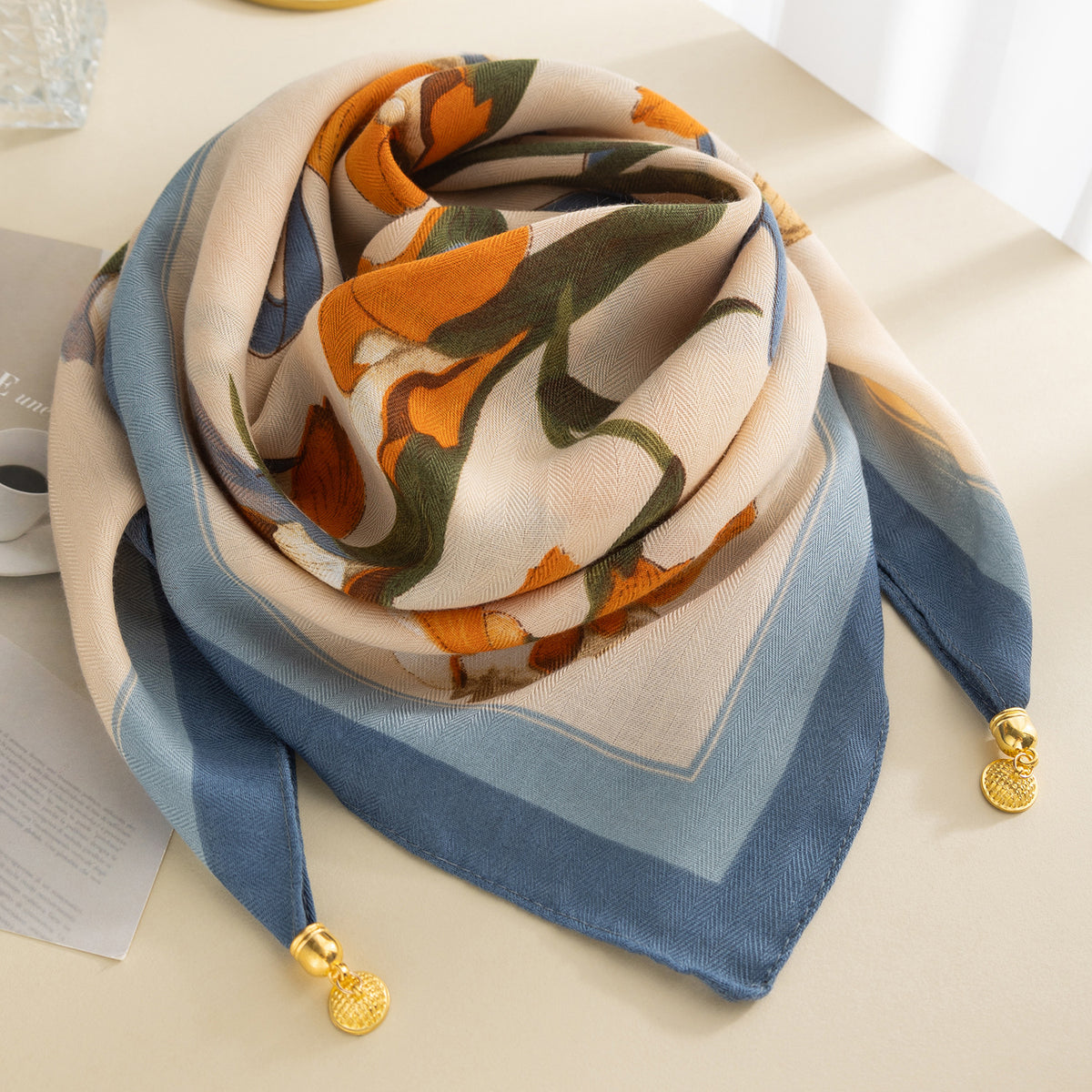 Magnetic Buckle Cotton Blend Square Scarf