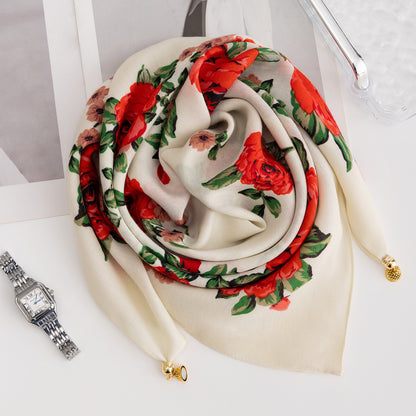 Magnetic Buckle Cotton Blend Square Scarf