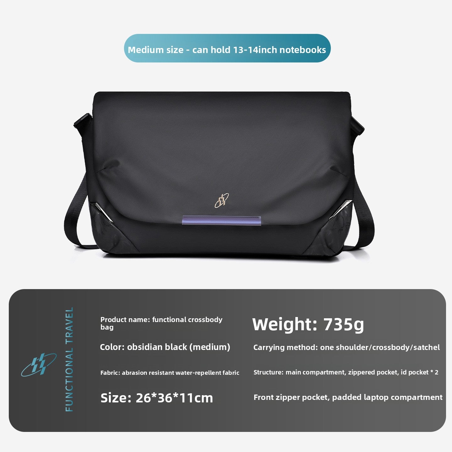 Magnetic Buckle Crossbody Bag with Laptop Compartment
