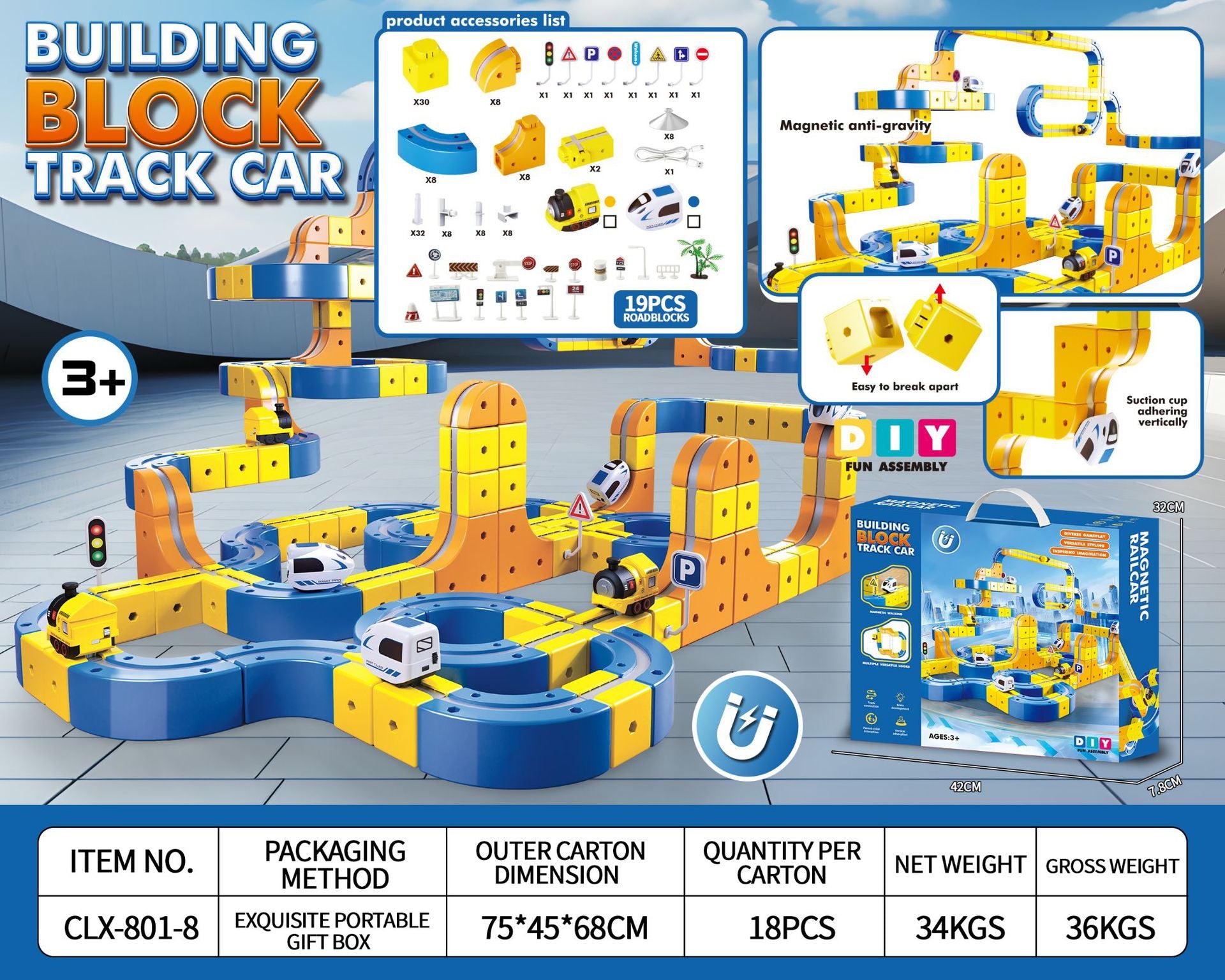 Magnetic Building Blocks Rail Train Set