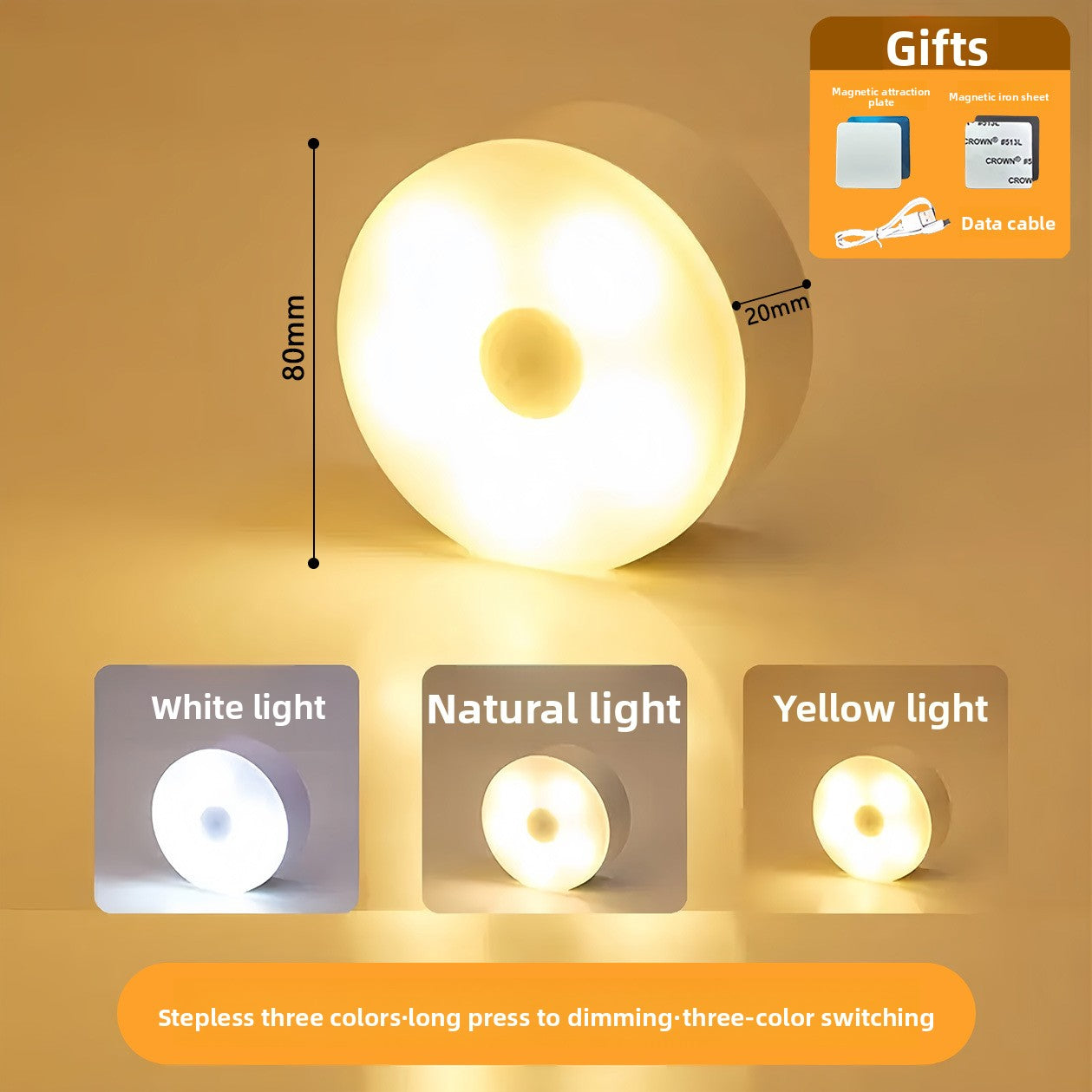 Magnetic Charging Induction Night Light with Adjustable Brightness