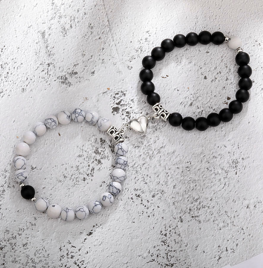 Magnetic Couple Bracelet with Stone Beads